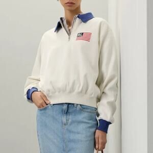Polo Ralph Lauren White Flag Quarter Zip Sweatshirt XL Collar Logo Preppy $188